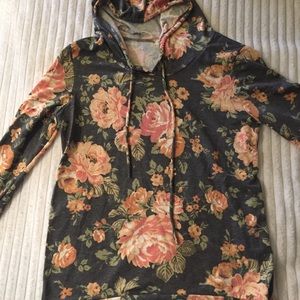 Flower print hooded sweatshirt